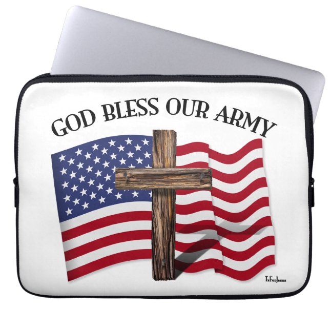 Capa Para Notebook DEUS ABENÇOE NOSSO EXÉRCITO com cruz robusta & ban (Frente)
