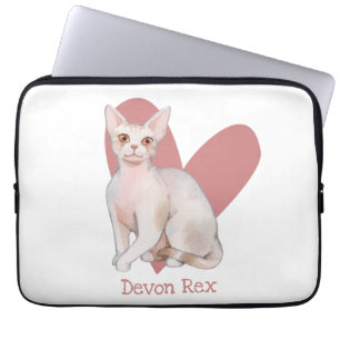 Capa Para Notebook Devon Rex Cat Watercolor Gatinho Coração Rosa