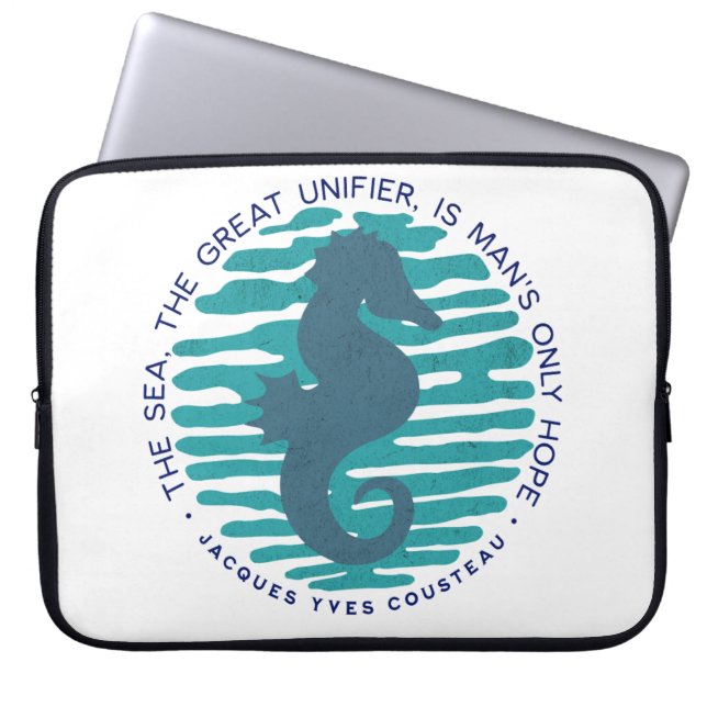 Capa Para Notebook Dia da Terra, Cavalo do Mar e Ondas, Limpar o Ocea (Frente)