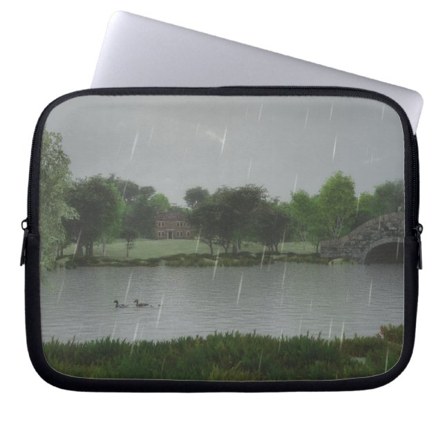 Capa Para Notebook Dia de chuva no lago Laptop Bag (Frente)