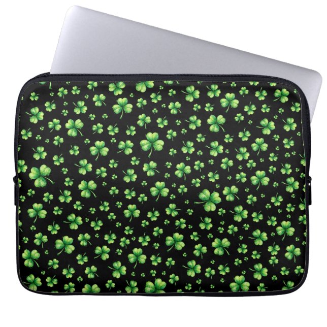 Capa Para Notebook Dia de São Patrício Aquarela Trevo em preto (Frente)