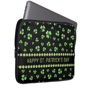 Capa Para Notebook Dia de São Patrício Trevo de Aquarela em preto