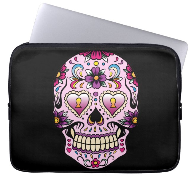 Capa Para Notebook Dia do Crânio do Açúcar Morto Rosa (Frente)