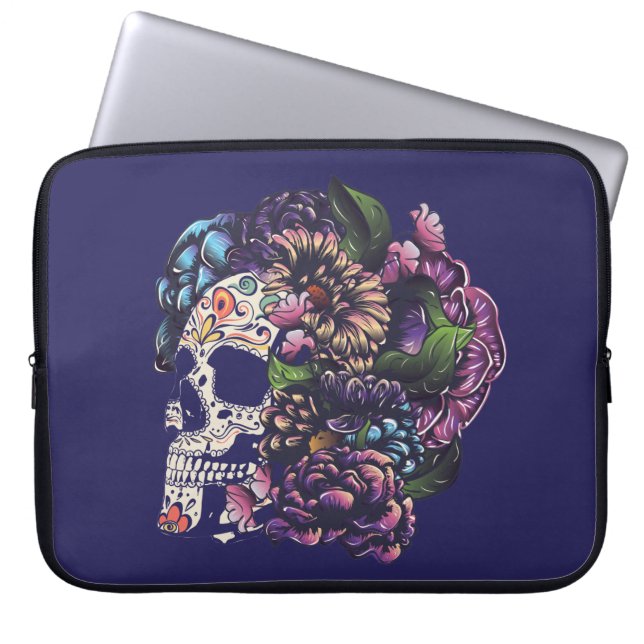 Capa Para Notebook Dia do crânio floral morto com flores (Frente)