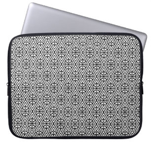 Capa Para Notebook Diamantes Damasco Medievais, preto e branco