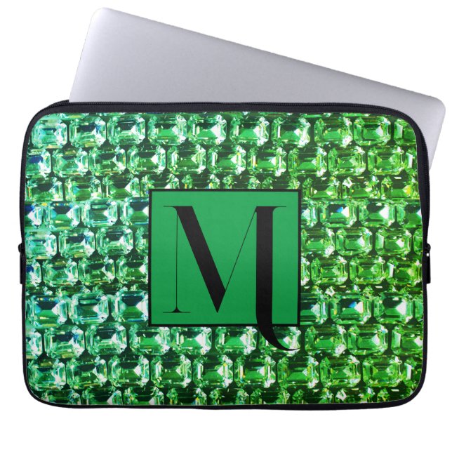 Capa Para Notebook Diamantes verdes, padrão de joias de pedra verde (Frente)