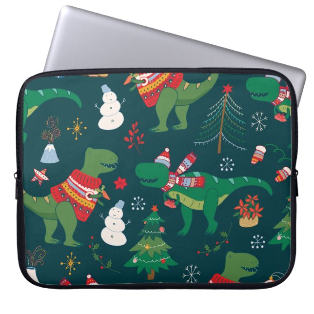 Capa Para Notebook Dinossauro T-Rex: Ano Novo de Natal. (Frente)