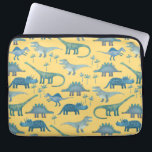 Capa Para Notebook Dinossauros Amarelo Sol<br><div class="desc">Muitos dinossauros azuis,  Tyrannosaurus rex,  Spinossauro,  Stegossauro,  Diplodocuments e Tricerátops num fundo amarelo ensolarado. Eek!</div>