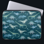 Capa Para Notebook Dinossauros bonitos Padrão Verde Escuro<br><div class="desc">Muitos dinossauros azuis,  Tyrannosaurus rex,  Spinossauro,  Stegossauro,  Diplodocus e Tricerátops. Eek!</div>