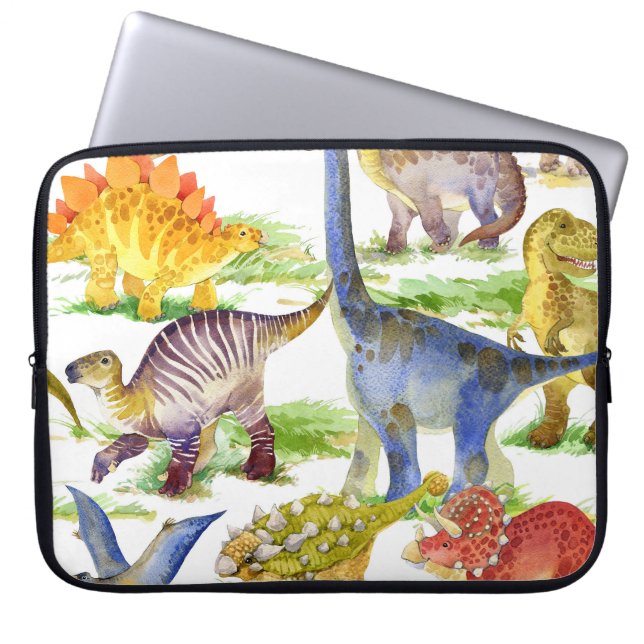 Capa Para Notebook Dinossauros Cachorros Arte Sem Costura (Frente)