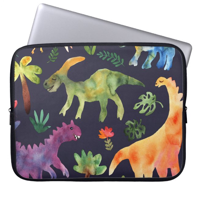 Capa Para Notebook Dinossauros Florais: Design de Tecido de de Aquare (Frente)