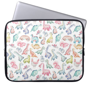 Capa Para Notebook Dinossauros lindos, padrão de aquarela infantil.