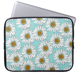 Capa Para Notebook Disies White Flowers em Blue Vintage Pat Sem Costu