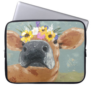 Capa Para Notebook Diversão da fazenda - Vaca com Coroa Flor