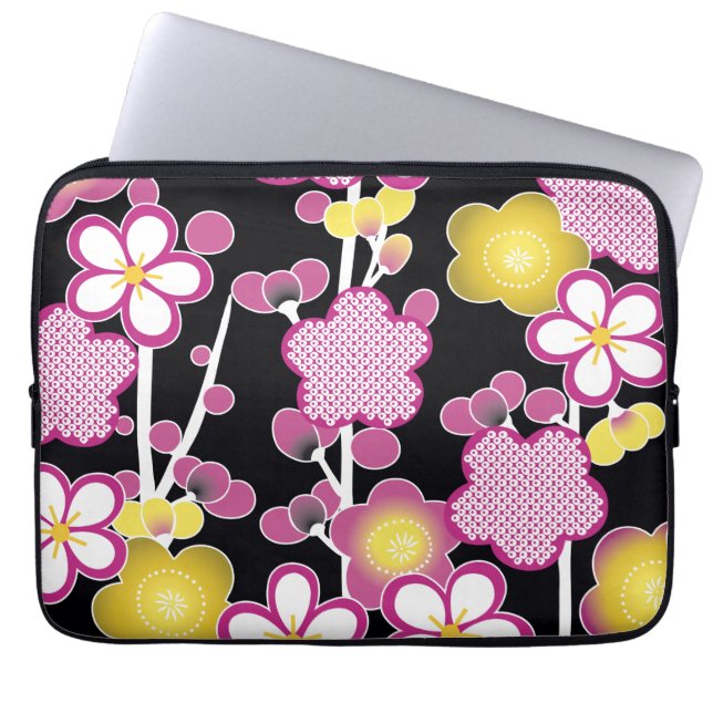 Capa Para Notebook Diversão Flores Rosa e Amarelo Padrão Floral (Frente)
