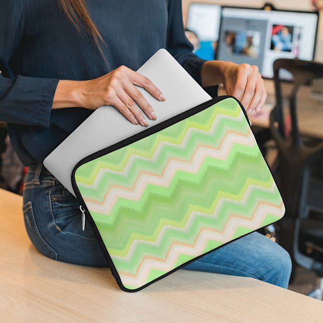 Capa Para Notebook Diversão Verão - Verde limão Laranja Ikat Zigzag P (Criador carregado)