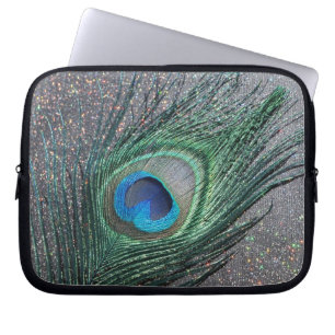 Capa Para Notebook Do pavão da pena vida preta Sparkly ainda