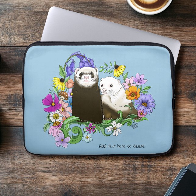 Capa Para Notebook Doce Par de Furões Florais Azuis Caprichosos  (Criador carregado)