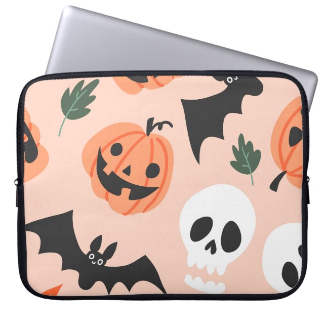 Capa Para Notebook Dodles de Halloween, abóboras, padrão de morcegos. (Frente)