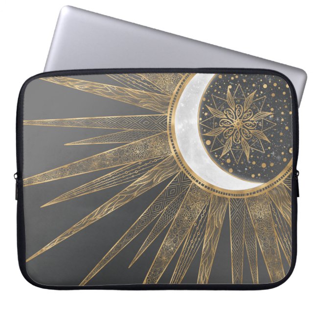 Capa Para Notebook Dodles Dourados Elegantes Sun Moon Mandala Design (Frente)