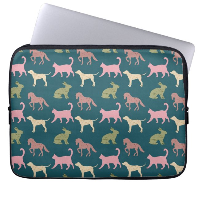 Capa Para Notebook Dog Cat Horse Animal Silhouettes Pattern (Frente)
