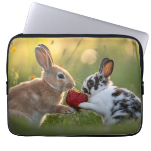 Capa Para Notebook Dois Coelhos Bebês Compartilhando um Grande Morang