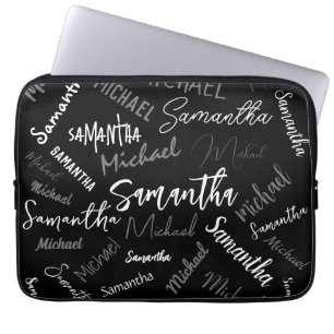 Capa Para Notebook Dois nomes casal padrão monograma cinza preta bran