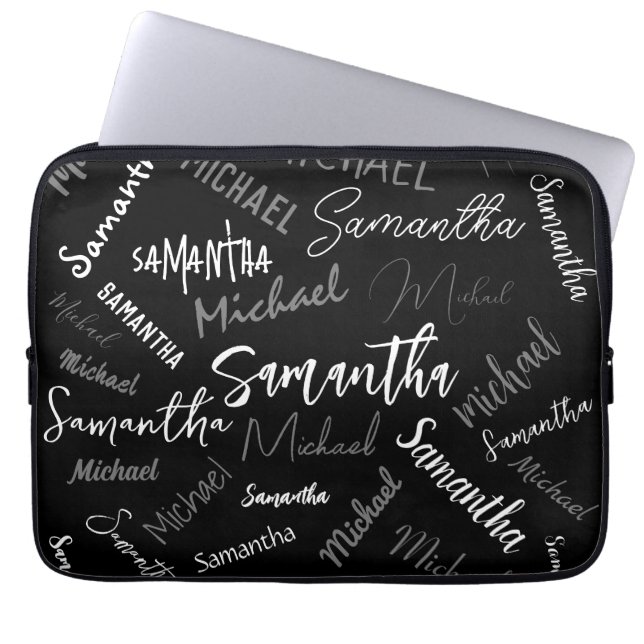 Capa Para Notebook Dois nomes casal padrão monograma cinza preta bran (Frente)