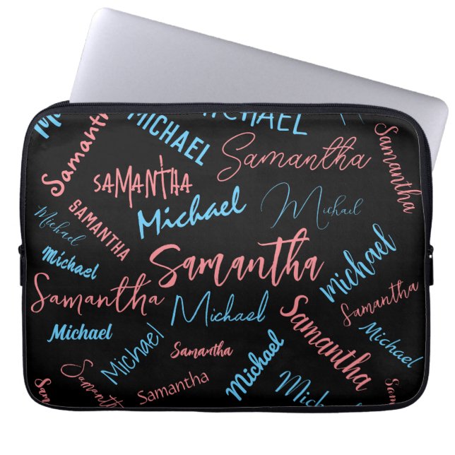 Capa Para Notebook Dois nomes casal padrão monograma rosa claro azul (Frente)