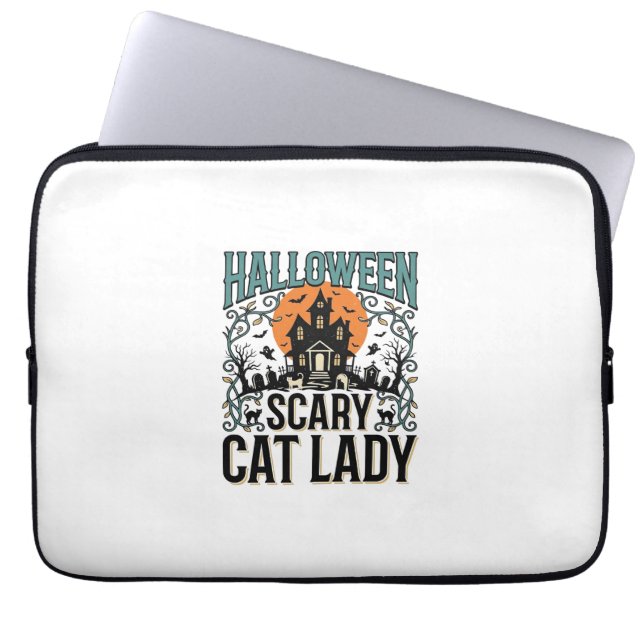 Capa Para Notebook Dona do Gato de Halloween Casa Assombrada Assustad (Frente)