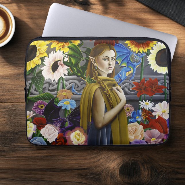 Capa Para Notebook Donzela Elfa Dragão Jardim de Flores Encantadas Fa (Criador carregado)