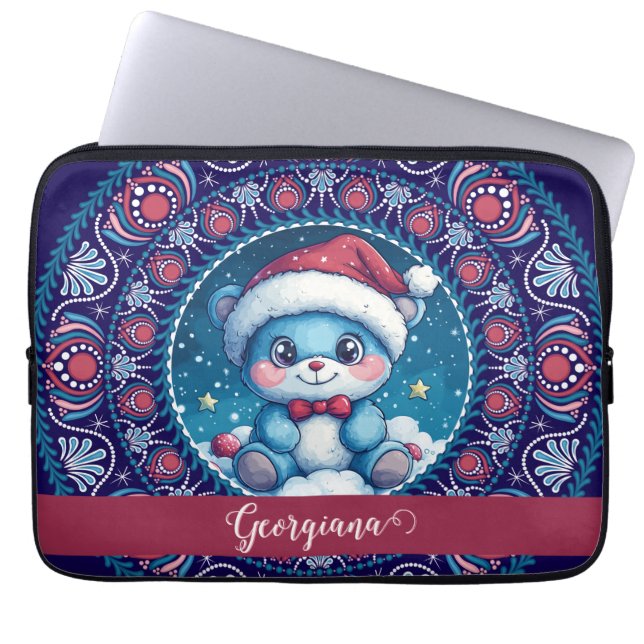 Capa Para Notebook Dot do Urso Kawaii Personalizado de Natal Mandala (Frente)