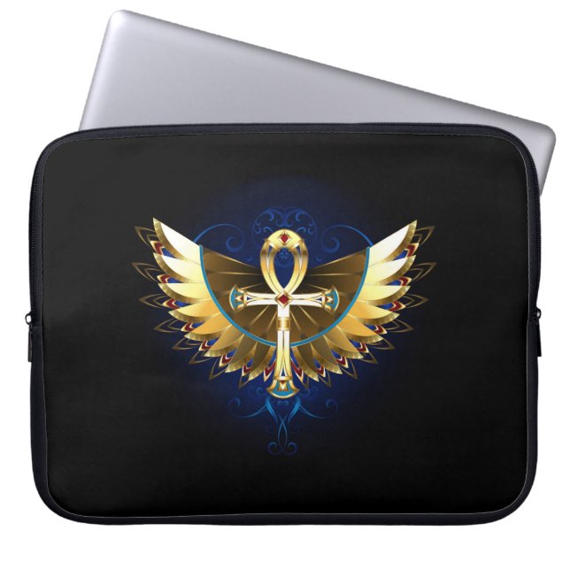 Capa Para Notebook Dourada Ankh com Asas (Frente)