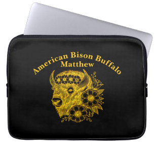 Capa Para Notebook Dourada Bison Adornada com Flores e Folhagem