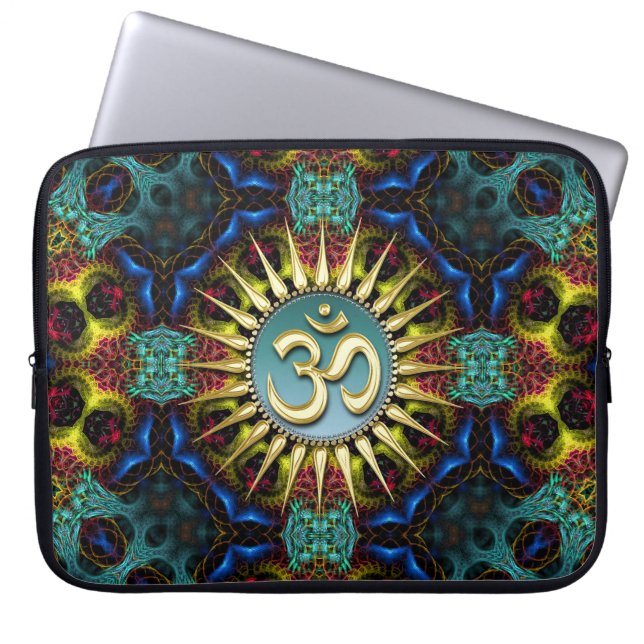 Capa Para Notebook Dourada Bolsa de laptop de tapeçaria Fractal OM+Az (Frente)
