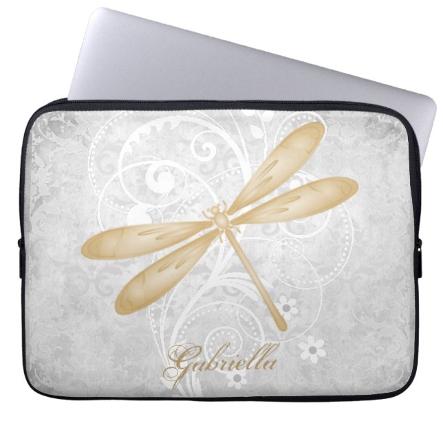 Capa Para Notebook Dourada Dragonfly Bolsa de laptop Personalizada (Frente)