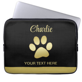 Capa Para Notebook Dourada pata de cão brilhante sobre fundo negro