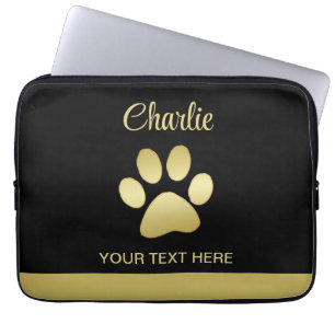 Capa Para Notebook Dourada pata de cão brilhante sobre fundo negro