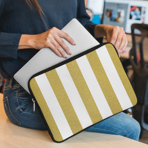 Capa Para Notebook Douradas faixas, tiras brancas, padrão riscado