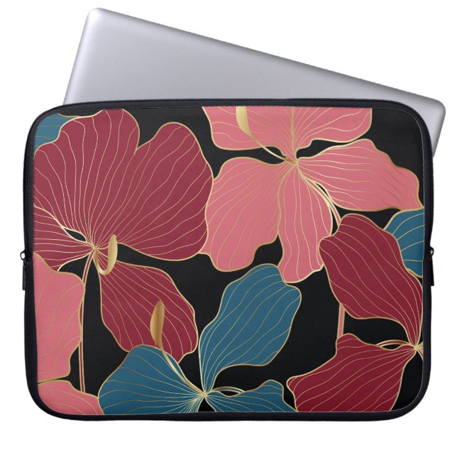 Capa Para Notebook Douradas orquídeas, elegante arte floral. (Frente)