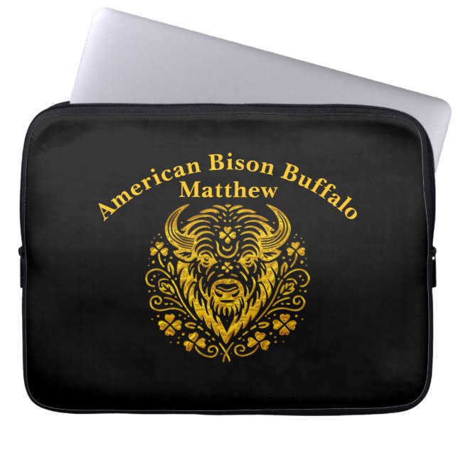 Capa Para Notebook Dourado bison com Design Floral (Frente)