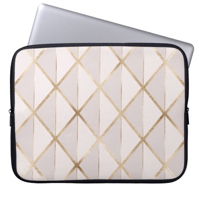 Capa Para Notebook Dourado brilho, padrão geométrico de rhombus. (Frente)