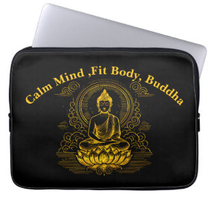 Capa Para Notebook Dourado Buda Sentado em Lotus Pose