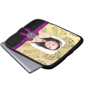 Capa Para Notebook Dourado e negro damasco