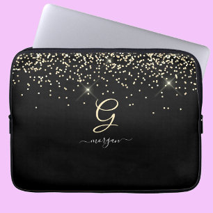 Capa Para Notebook Dourado Glitter & Monograma Nome em Letra de Forma