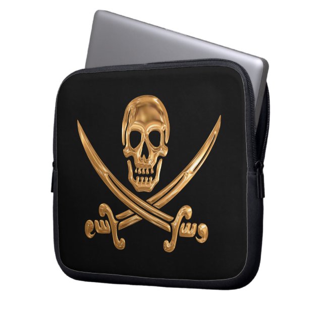 Capa Para Notebook Dourado Jolly Roger (Frente Esquerda)