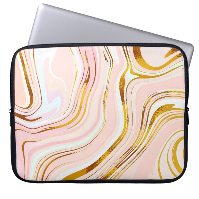 Capa Para Notebook Dourado mármore rosa: Design luxuoso. (Frente)