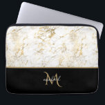 Capa Para Notebook Dourado preto e mármore Monograma Elegante luxo<br><div class="desc">Design de luxo clássico elegante com ouro preto e mármore com monograma. O modelo foi configurado para que você só precise adicionar seu nome para completar o design. Acessórios correspondentes na loja.</div>