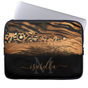 Capa Para Notebook Dourado Preto Monogramado Elegante Script Cobre