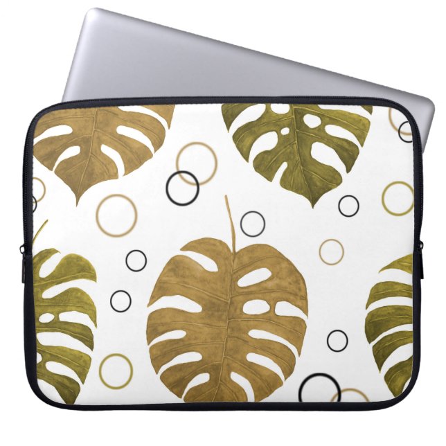 Capa Para Notebook Dourado tropical: Monstera Leaf Watercolor (Frente)